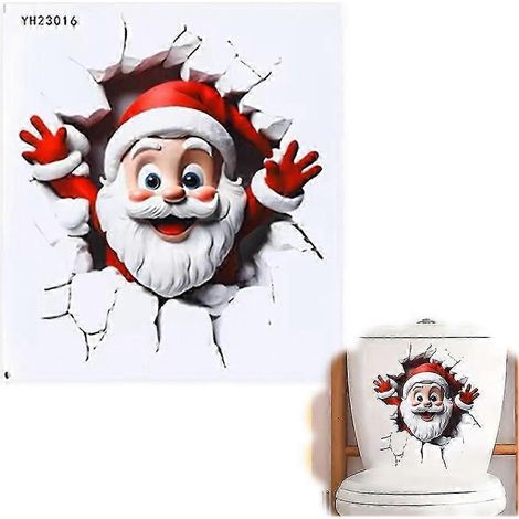 Sticker mural 3D représentant le Père Noël défonçant un mur, autocollant mural en vinyle pour les fêtes