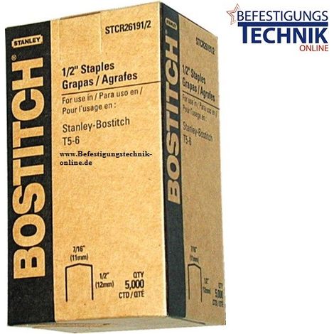 Bostitch STCR2619 12mm Klammern mit Powercrow GALV für Handtacker T4 T5 KL-79"-"EN11178