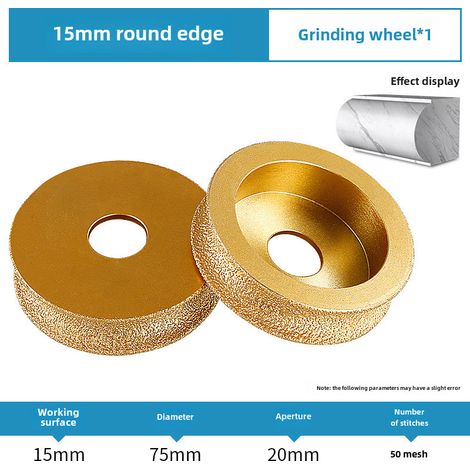 Meule à meuler en pierre, disque de meulage semi-circulaire à bord tranchant pour marbre, quartz, pierre et carrelage, pour le brasage et le meulage diamanté d'angle (épaisseur de meulage : 15 mm) (1/5)