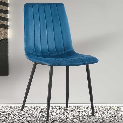 Chaise de salle à manger en velours Willie - bleu/noir (1/5)