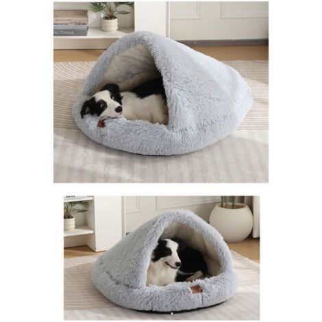Panier pour chien 2 en 1, panier confortable avec couverture, taille XXS 50x40 cm, imperméable, auto-chauffant, gris clair. (1/3)