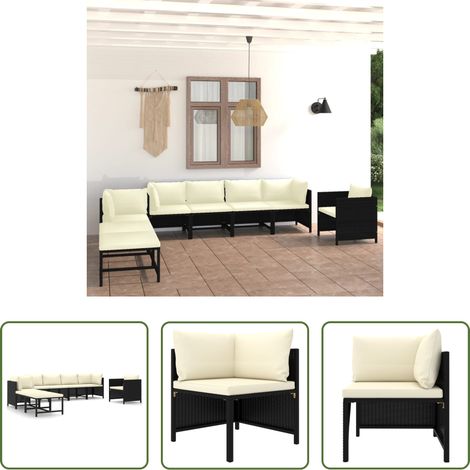 vidaXL Rattanmöbel - 8-tlg. Garten-Lounge-Set mit Kissen Poly Rattan Schwarz (1/5)