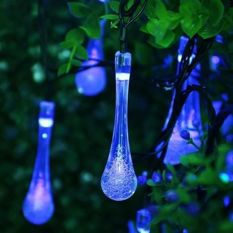 Gaosa 30 LED Solar-Powered Outdoor String Lights - Waterproof & Energy-Efficient Blue Drop Bulbs