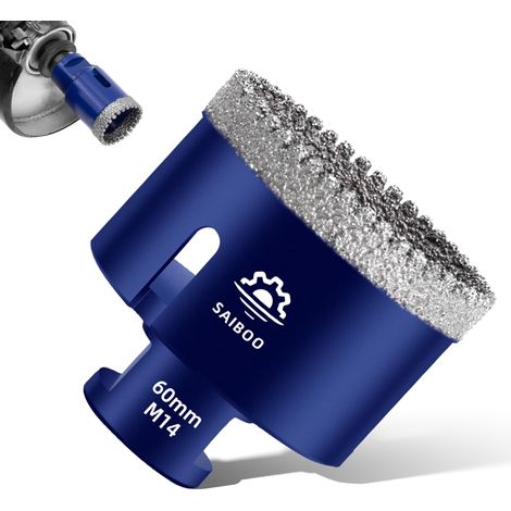 Forets Carrelage Diamant 60mm Scie Cloche Diamantée Brasé Sous Vide et Trépans avec Filetage M14 pour Granit Carrelage Porcelaine Céramique Marbre, pour Meuleuse d'angle (1/5)