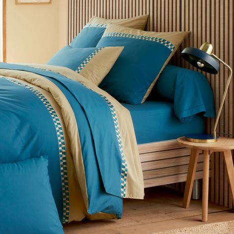Taie d’oreiller percale de coton géométrique Bleu 50x70 cm