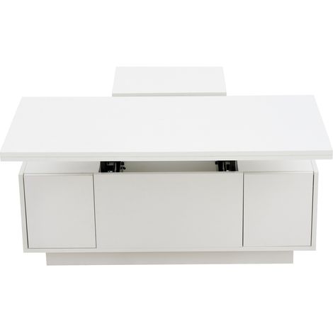 Mesa de centro moderna blanca con doble tablero elevable y almacenaje oculto (1/5)