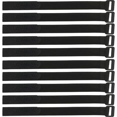 Lot De 8 Bandes Auto-Agrippantes Noires – Bandes Résistantes Pour Fixer Les Câbles, Adaptées Aux Vélos, Bagages Et Câbles (20 X 300 Mm, Réutilisables) (1/5)