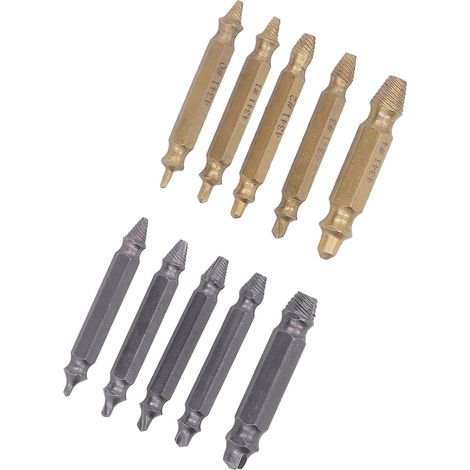 Kit 10 Extracteurs de Vis en Acier Rapide Doré Argent pour Équipement Industriel, Retrait de Vis Endommagées (1/5)