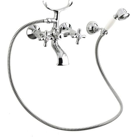 Paffoni Ricordi Badewannenarmatur mit 150mm Handbrause und Halter, Chrom und Weiß (IR023)