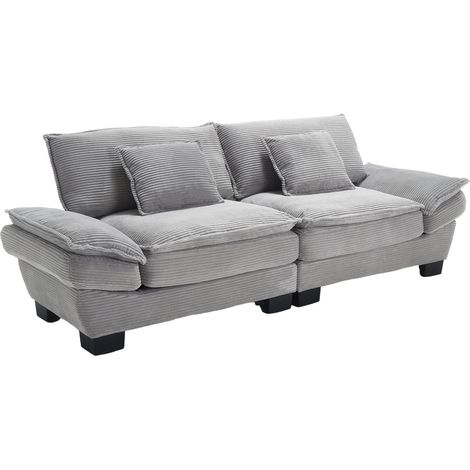 Sofá de 2 plazas de terciopelo gris claro con reposabrazos y cojines (1/5)