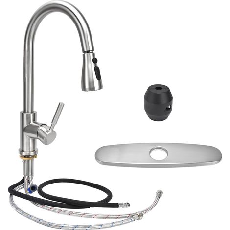 Robinet de cuisine G1/2 avec douchette extractible, cuivre brossé télescopique, mitigeur eau chaude/froide pour évier (1/5)
