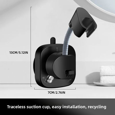 Support de pommeau de douche (noir), rotatif à 360°, ventouse en silicone (1/4)