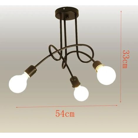 Lustre Suspension Vintage Noir Lampe Luminaire Industrielle en Métal avec 3 Ampoules pour Salon Chambre (1/4)