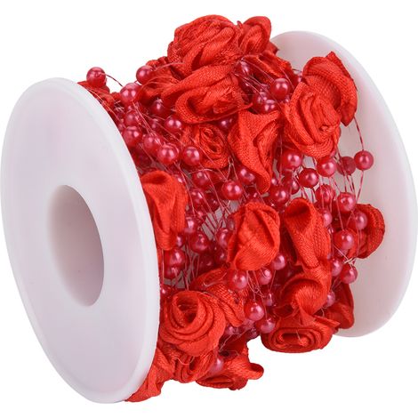 Couronne de roses de 10 mètres avec perles artificielles, décoration de mariage à faire soi-même (rouge) (1/4)