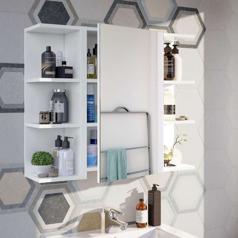Pack Armario con Espejo + 2 Espejos Color Blanco Brillo baño Aseo Muebles almacenaje 65x80x21 cm