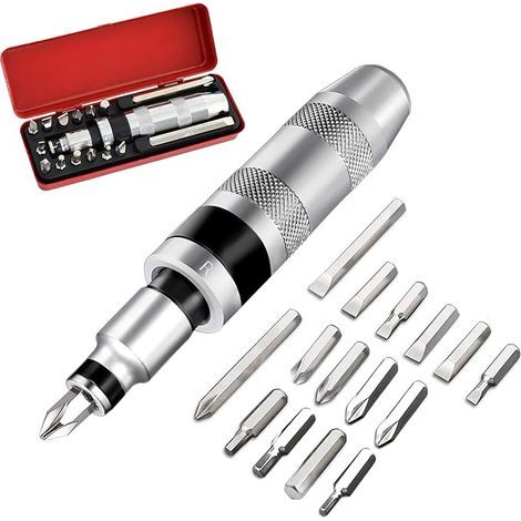 Impact Screwdriver Kit, Manual Impact Driver with Bits (Flat, Hexagonal), for Turning Fixings, Fasteners (1/5)