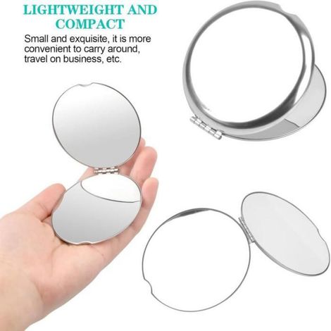 Miroir de maquillage de poche, miroir de voyage portable en acier inoxydable, petit miroir de sac à main compact et pliable de 6,4 (1/5)