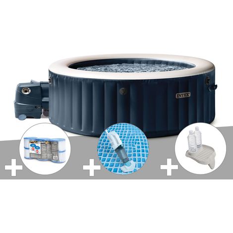 Kit spa gonflable Intex PureSpa Blue Navy rond Bulles 4 places + 6 filtres + Aspirateur + Porte-verre