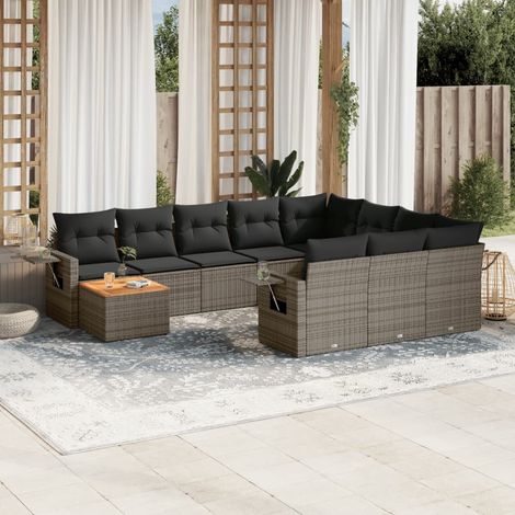 vidaXL Set Divani da Giardino 11 pz con Cuscini in Polyrattan Grigio (1/4)