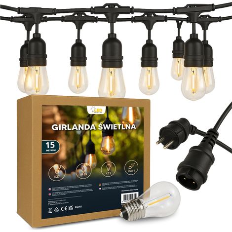 Ghirlanda luminosa da giardino 15 m x 15 lampadine E27 impermeabile IP65 tutto l'anno