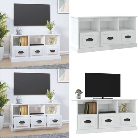 Mobile Porta TV Bianco Lucido 100x35x50 cm in Legno Multistrato - Mobile porta TV - Mobile in legno