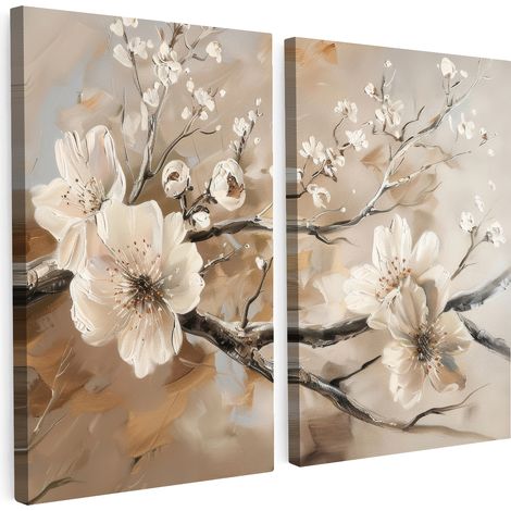 MULTI-PANEL WALL ART Set of 2 Blossom - Beige - Abstract - Flowers 80x60 cm