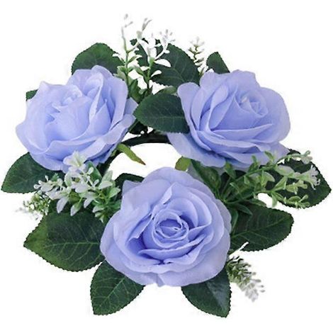 Couronne de bougeoirs décorative, couronne de roses artificielles, anneau de bougie pour style campagnard européenbleu (1/5)