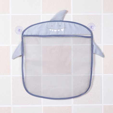 Wandmontierter Badezimmerbeutel mit Schnellablauf, Netzbeutel mit Saugnapf für Badespielzeug mit Cartoon-Motiven, ideal für Toilettenartikel und Handtücher, grau. (1/5)