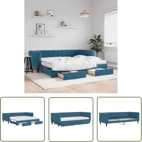 vidaXL Tagesbett Ausziehbar mit Schubladen Blau 90x200 cm Samt (1/5)