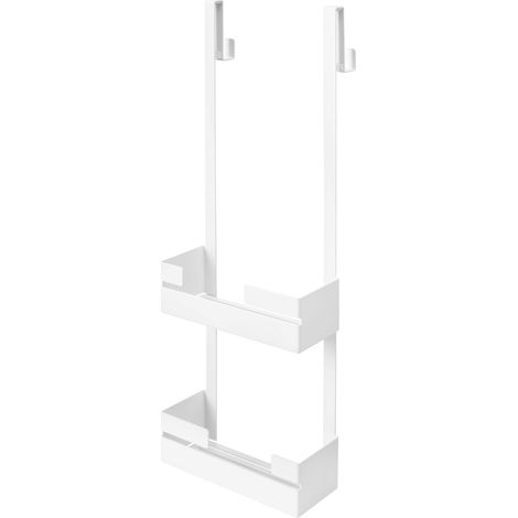 Scaffale doccia con ganci per installazione su vetri bianco in acciaio - Maddy