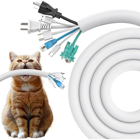 Protecteur de Cordon pour Chien et Chat, 3 Mètres -25,4mm Gaines de Câbles, Protéger les fils de la Mastication des Animaux Domestiques, Manchon de Gestion des Câbles Tressé Extensible, Blanc (1/5)