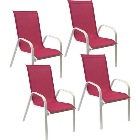 4erSet Stühle MARBELLA aus rosa Textilene - weißes Aluminium