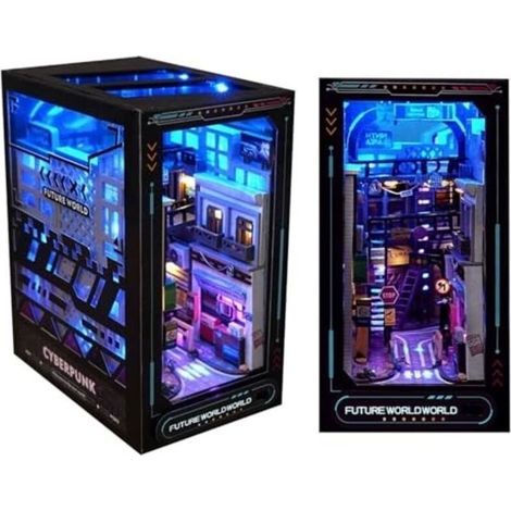 3D-Bücherecke-Set für Erwachsene, Cyberpunk-Buchstützen aus Holz mit Lichtsensor, DIY-Bücherregal-Einsatz-Dekorationsmodell, besondere Geschenke für Teenager (1/5)