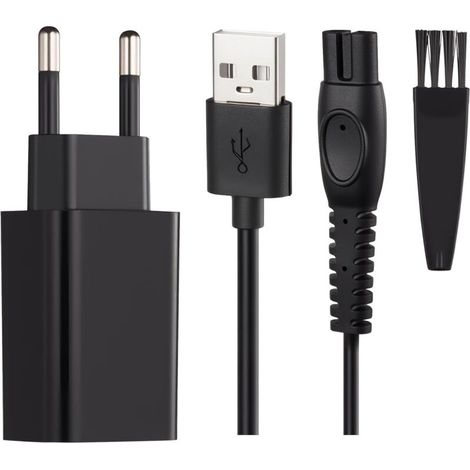 Chargeur USB Cordon de charge pour rasoir Philips 5V - Compatible avec QP2724, QP2734, QP2824, QP2834, X3001, S3145, MG5910, BG5021 - Adaptateur secteur avec câble de 1,5 m et brosse de nettoyage, Pas (1/5)