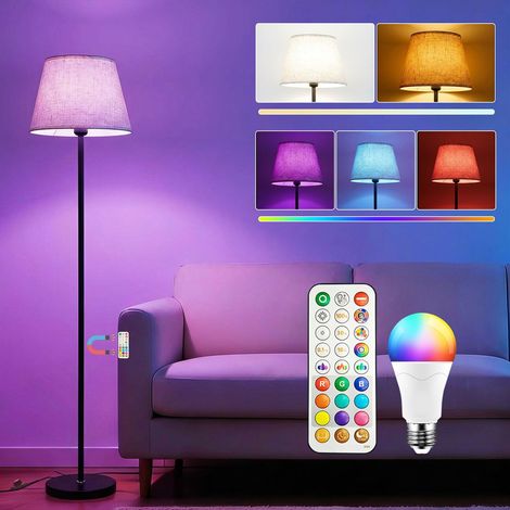 Lampadaire LED sur Pied Salon avec Variateur RGB, Double commande par Télécommande et interrupteur au pied, 9 couleurs + 6 modes Dynamiques, 152CM Moderne (1/5)