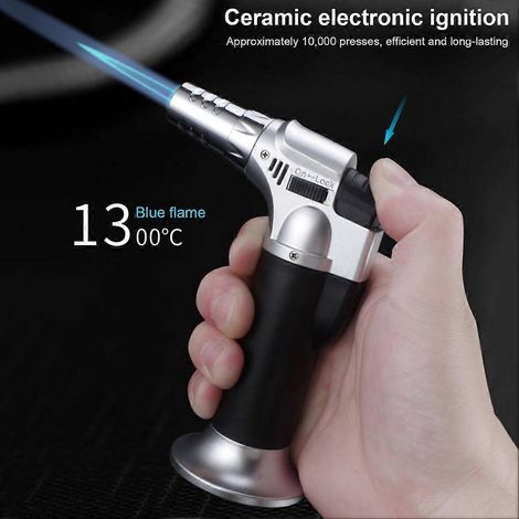 Briquet à flamme butane haute performance, rechargeable, corps transparent, réglable, pour fer à souder et barbecue. Livraison directe. (1/5)