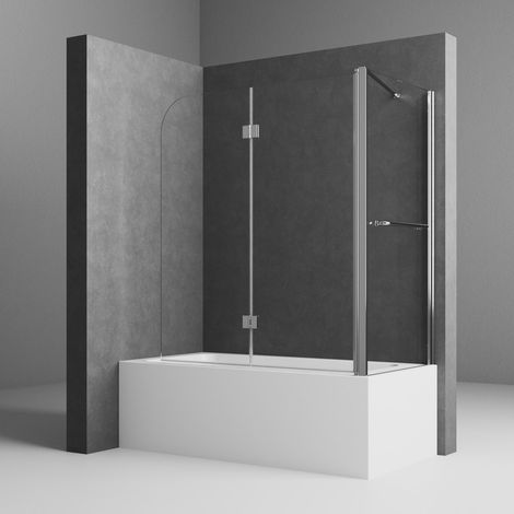 Duschwand für Badewanne mit Seitenwand 70x120x140 cm Badewannenaufsatz mit Seitenwand Duschwand Badewanne 2-teilig faltbar Duschabtrennung Duschtrennwand Badewanne, 6mm Sicherheitsglas (1/5)