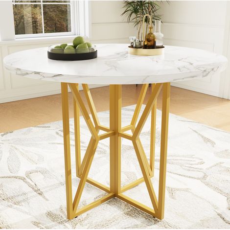 Tavolo rotondo FloraGrace 80 x 80 x 76 cm in MDF effetto marmo e metallo dorato (1/5)