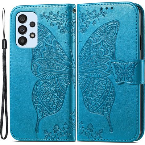 Étui à rabat pour Samsung Galaxy A53 5G, Papillon, Bleu (1/4)
