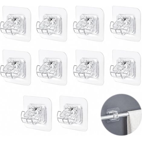 Support Tringle à Rideau Auto Adhésif Support Accroche Rideau sans Percage Crochets Transparents pour Rideaux Lourds Porte Barres à Serviettes Salles de Bains Cuisines (6x6cm) (1/5)