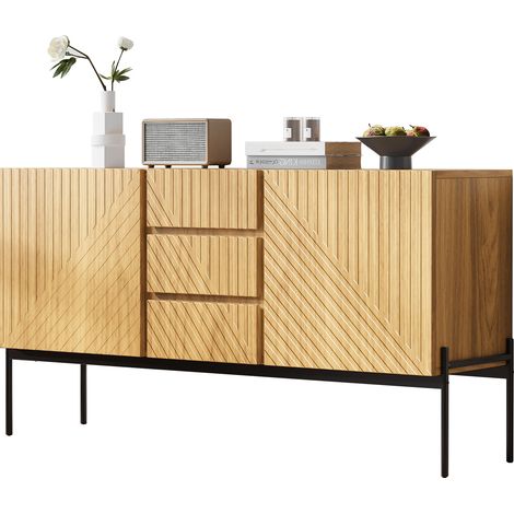 Sideboard mit 2 Türen und 3 Schubladen, Verstellbarem Einlegeboden, Metallbeinen, für Wohnzimmer, 140×40×75 cm (1/5)