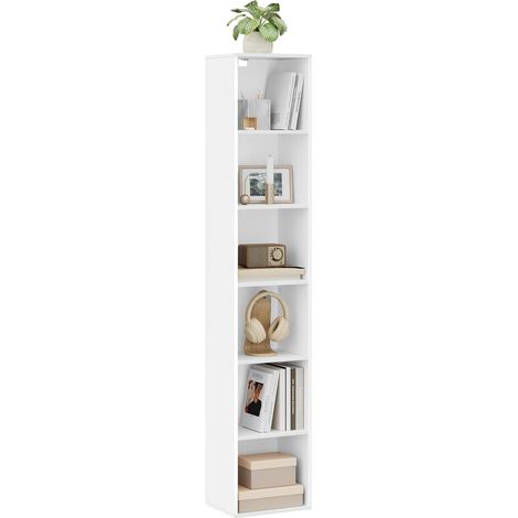 WOLTU Bibliothèque, Meuble de Rangement, Colonne Semi-Ouvert à 6 Compartiments en Panneaux de Particules pour Bureau Salon Salle d&39Étude, 30x24x158,5 cm Blanc SK003ws6 (1/5)