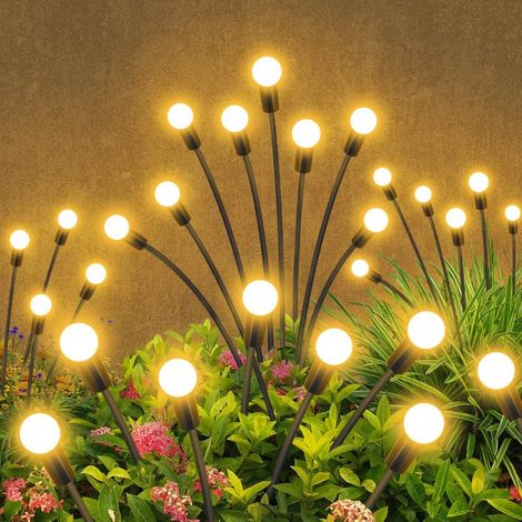 Lot de 4 guirlandes solaires d'extérieur pour jardin, 32 LED, effet lucioles, étanches, pour terrasse, jardin, allée, blanc chaud. (1/5)