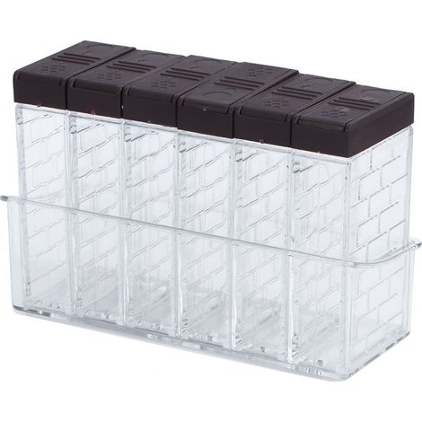 Set mit 6 Gewürzdosen mit doppelter Öffnung, wendbarem Deckel und Boden, inklusive Küchenutensilien. (1/5)