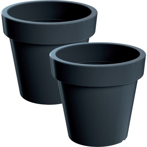 WellHome 2x Maceta de plastico Lofly en color antracita 24,5 (largo) x 24,5 (ancho) x 22,5 (alto) cm (1/5)