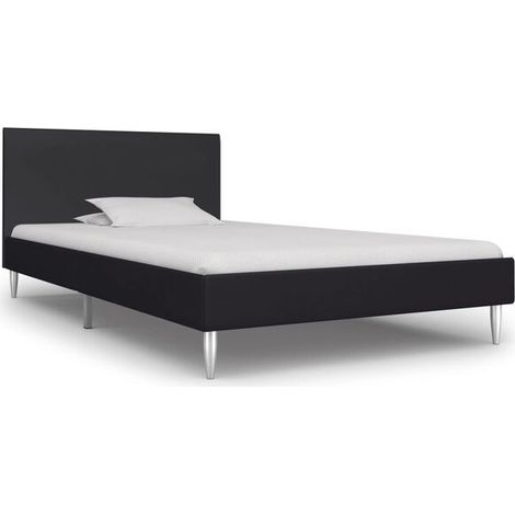 Cadre de lit en tissu noir (matelas non inclus), dimensions 90 x 200 cm (1/5)