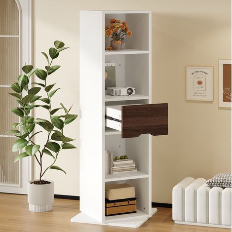 Meuble miroir pivotant 45x45x168 cm en MDF blanc, avec rangement gain de place pour entrée FLORAGRACE (1/5)