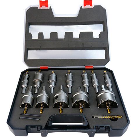 Kit de 12 scies cloches en carbure, forets de 16 à 50 mm pour métaux (acier inoxydable, fer, cuivre) (1/5)