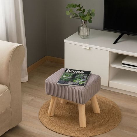 Cord pouf - poggiapiedi imbottito con gambe in legno