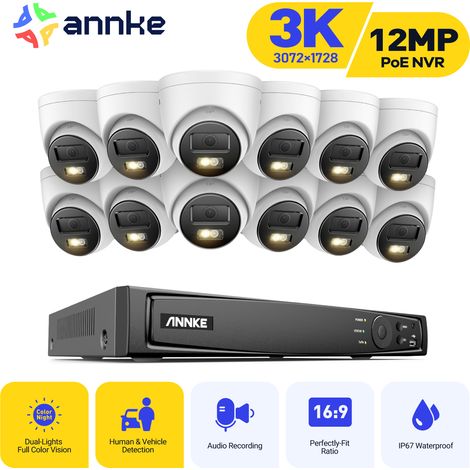 ANNKE Cámara de vigilancia exterior 3K, kit de videovigilancia con NVR de 16 canales y cámara IP PoE de 12X5MP, visión nocturna en color, detección de personas/vehículos (1/5)